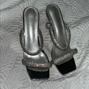 Camssoo Silver Glitter Heels